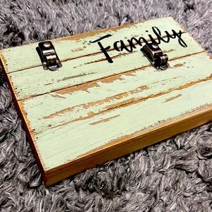 Family wooden free standing photo clip frame for 2 pictures.